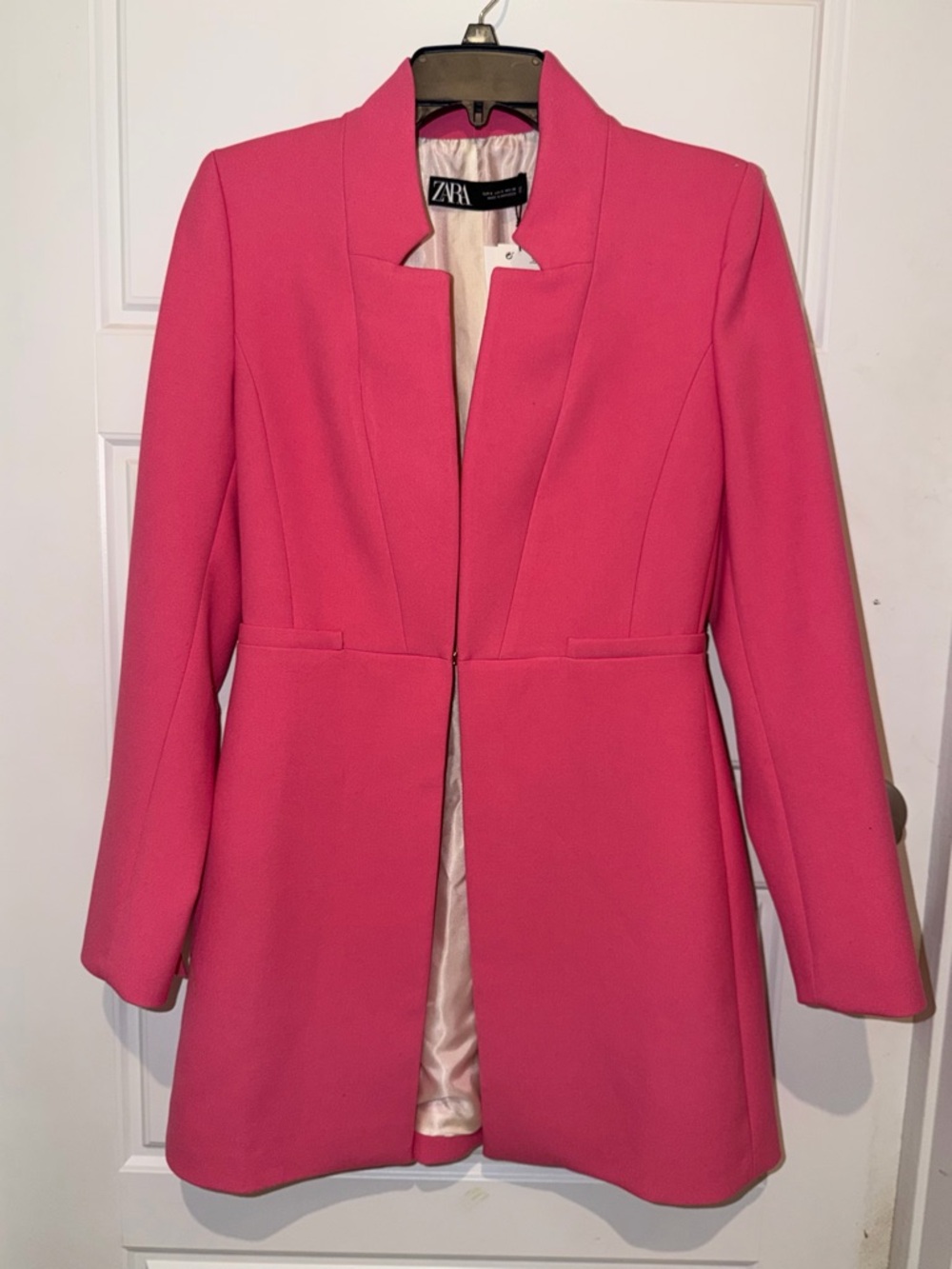 Zara Women's Bright Pink Open-Front Tailored Coat